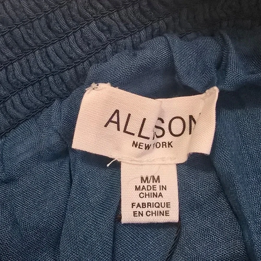 Allison New York Orchid Midi Dress Teal Blue Smocked Puff Sleeve Boho Medium